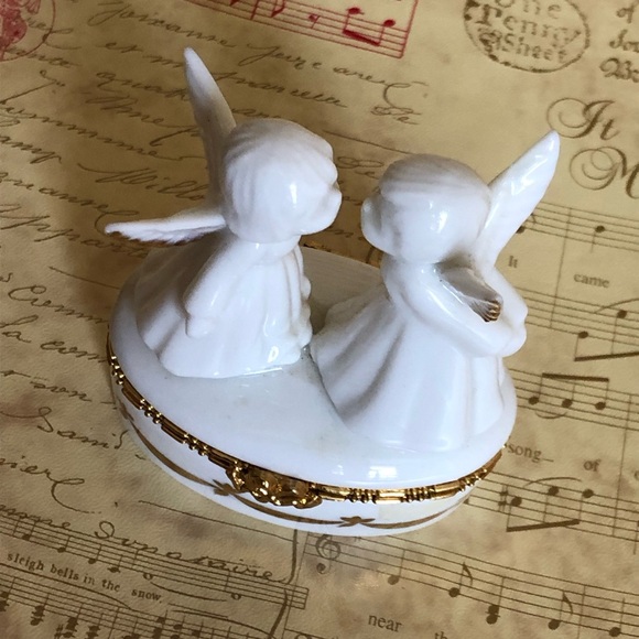 90's Lefton China Angels Trinket Box - Lefton Collectible - Angel Figurine - Picture 4 of 12